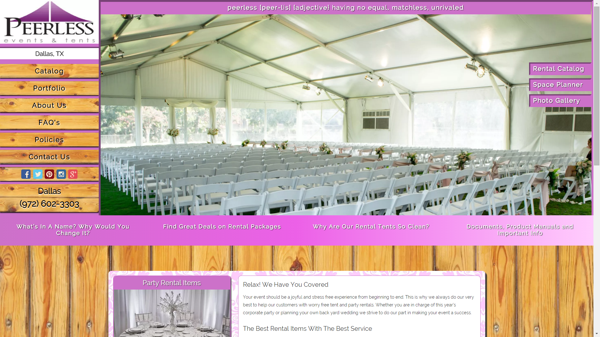 peerless dallas homepage screen capture
